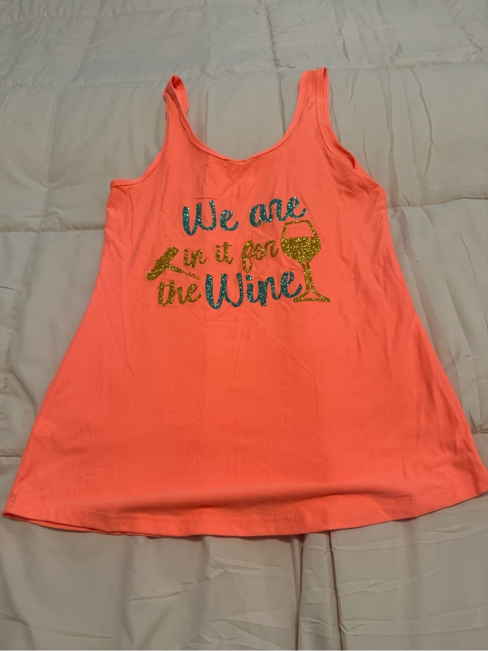 Coral Glitter Graphic Women's Tank Top - 'We are in it for the Wine'